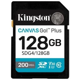 Kingston Tarjeta de Memoria SD Canvas Go! Plus 128GB - Clase 10, U3, V30, Hasta 200MB/s Lectura - Ideal para Video 4K y Fotografía Rápida - SDG4/128GB